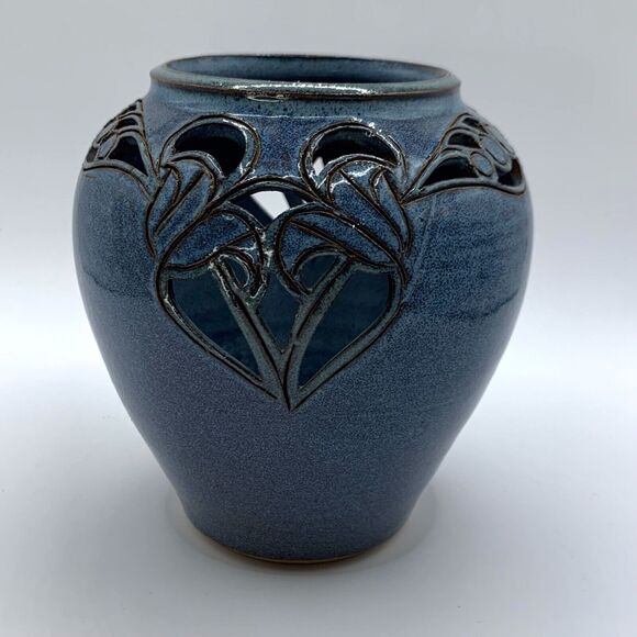 Julia Munn Livingston Pottery Blue Vase Vintage 5" Small Artist Signed 80s - Picture 4 of 7